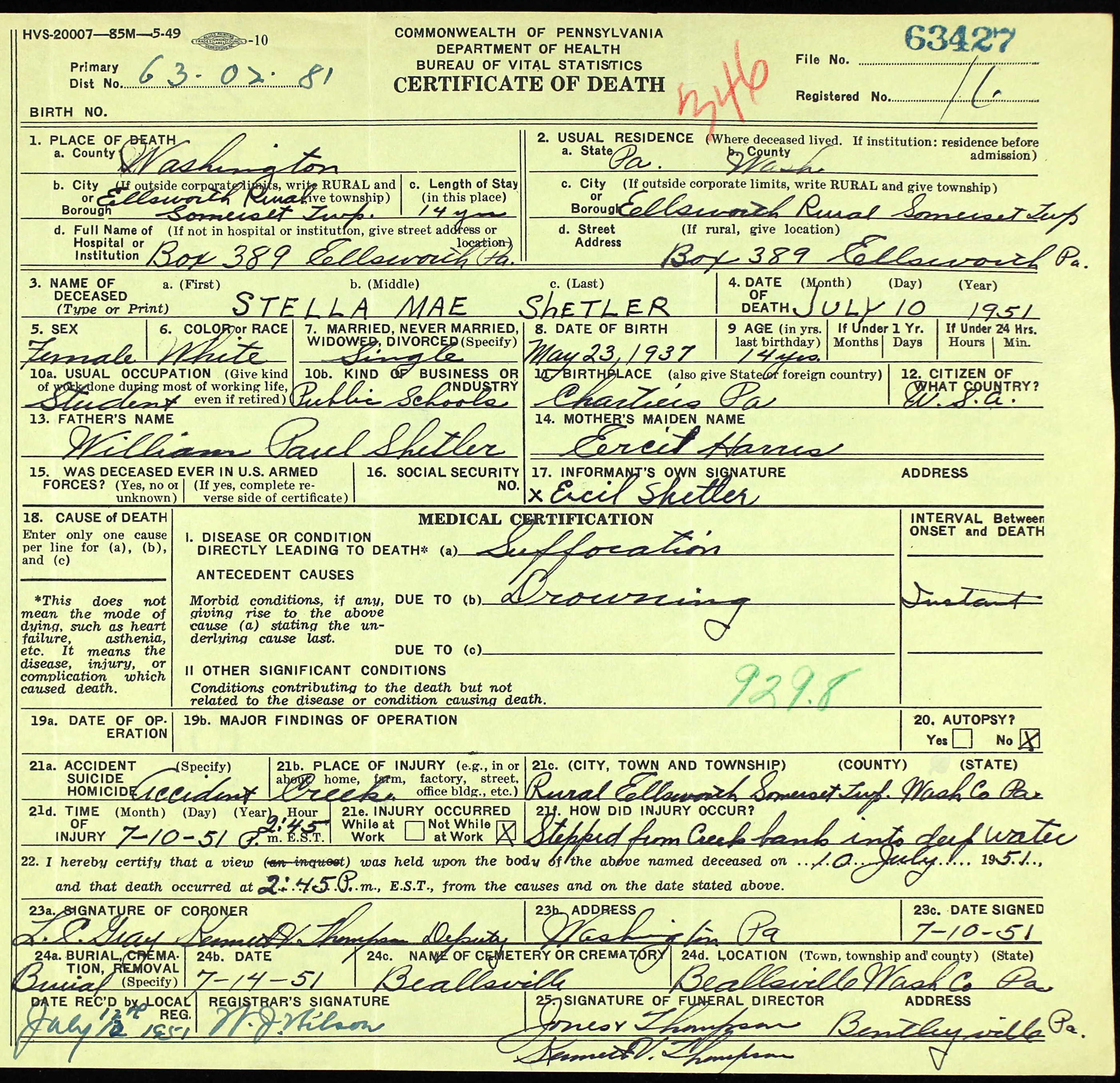 death certificate
